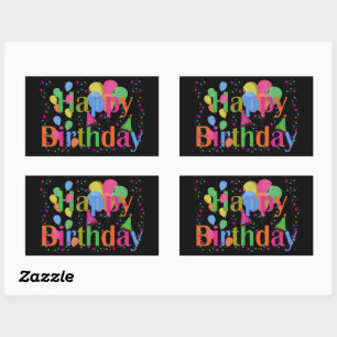 Confetti, Feest Petten & Ballonnen Verjaardag Zwar Rechthoekige Sticker