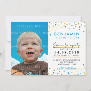 CONFETTI fête d'anniversaire INVITATION bleu tache