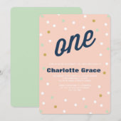 Confetti First Birthday Invitation Kaart (Voorkant / Achterkant)