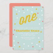 Confetti First Birthday Invitation Kaart (Voorkant / Achterkant)