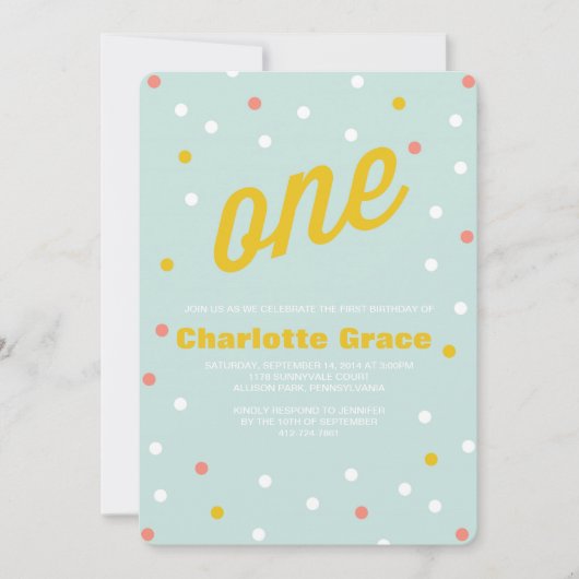 Confetti First Birthday Invitation Kaart (Voorkant)