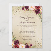 Confetti Floral Or Bourgogne Faire-part de mariage (Devant)