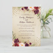 Confetti Floral Or Bourgogne Faire-part de mariage (Debout devant)