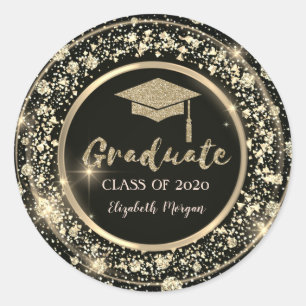 Confetti, Glitter Afstudeerhoed Ronde Sticker
