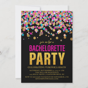 Confetti Glitter Bachelorette Party Invitation Kaart