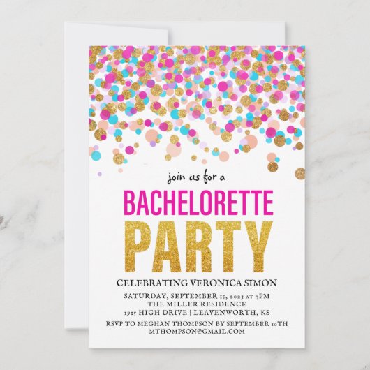 Confetti Glitter Bachelorette Party Invitation Kaart (Voorkant)