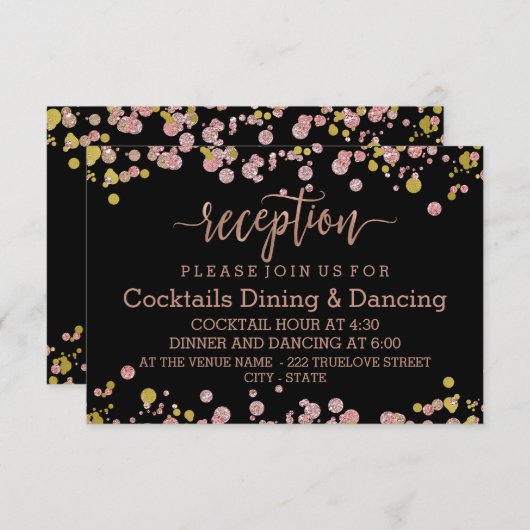 Confetti Glitters Glans Roze Gouden Trouwreceptie Informatiekaartje (Voorkant / Achterkant)