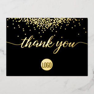 Confetti Gold Black Business logo Dank u Folie Feestdagenkaart