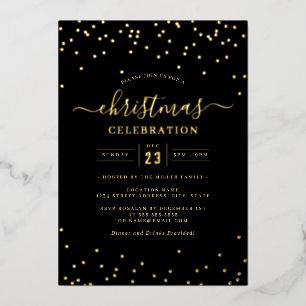 Confetti Gold Black Christmas Party Folie Uitnodiging