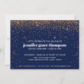 Confetti Gold en Blue Photo Graduparty Kaart (Voorkant)