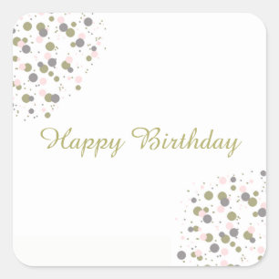 Confetti Goud Blush Stip Gelukkig Verjaardag Vierkante Sticker