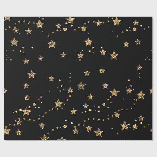 Confetti gouden sterren glitter shine elegant zwar cadeaupapier (Vlak)