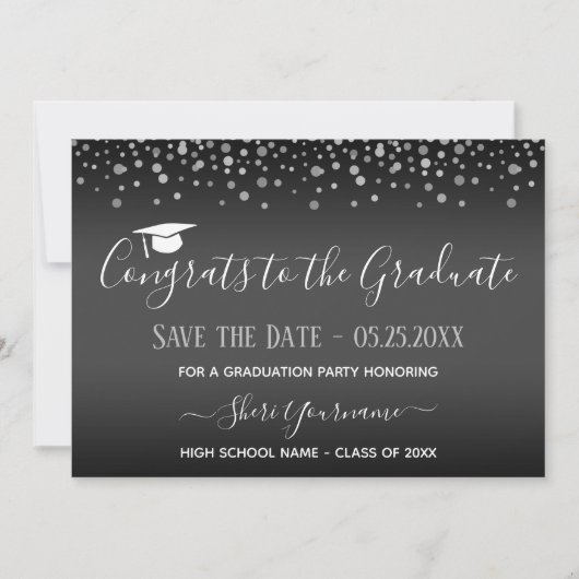 Confetti Graduation Party Save the Date Invitation Kaart (Voorkant)