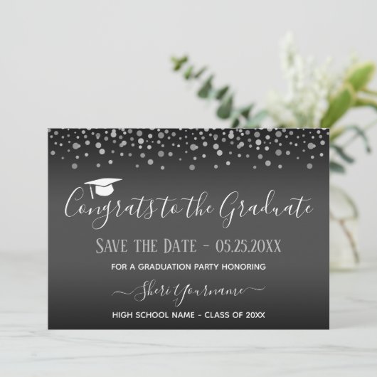 Confetti Graduation Party Save the Date Invitation Kaart (Staand voorkant)
