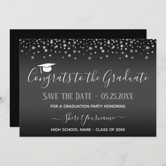 Confetti Graduation Party Save the Date Invitation Kaart (Voorkant / Achterkant)