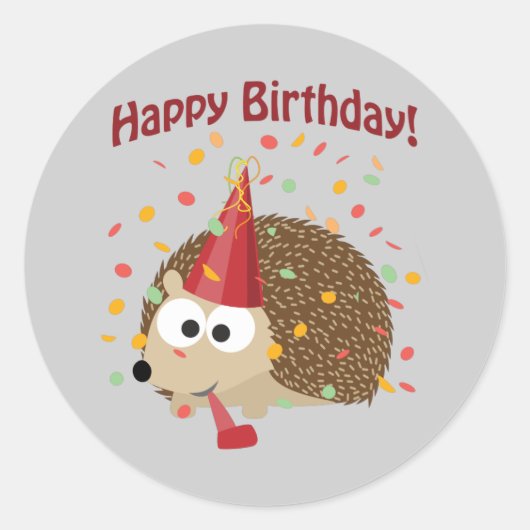 Confetti Happy Birthday Hedegel Ronde Sticker (Voorkant)