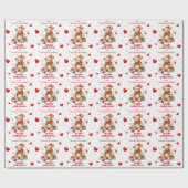 Confetti hart teddybeer kleinkinderen kerst cadeaupapier (Vlak)