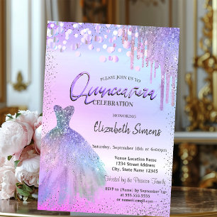 Confetti, jurk, paarse glitter Quinceañera Kaart