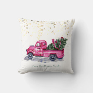 Confetti, Kerst Roze Truck Dennenboom Kussen