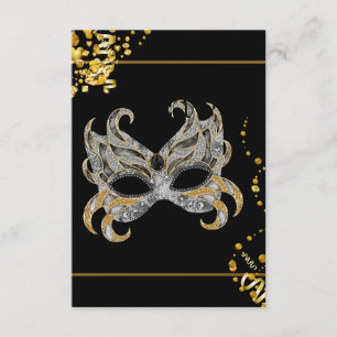Confetti Masker Zwart Goud Maskerade Feest RSVP Kaartje