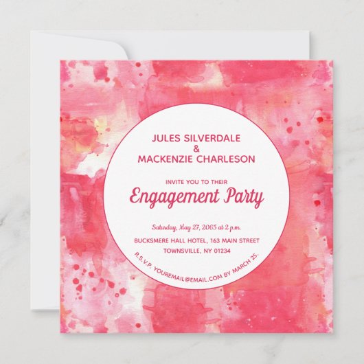 Confetti Modern Roze Waterverf Verloving Kaart (Voorkant)