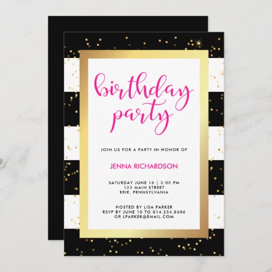 Confetti moderne | Invitation de fête d'anniversai (Devant / Derrière)