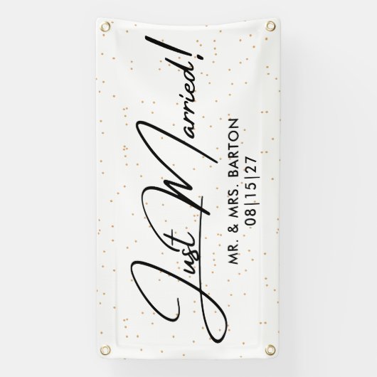 Confetti moderne juste marié bannière de voiture (Verticale)