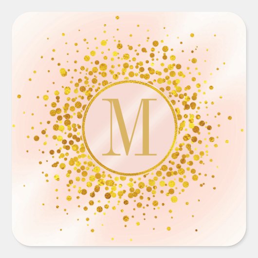 Confetti Monogram Roos Gold Foil ID445 Vierkante Sticker (Voorkant)