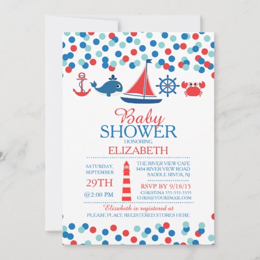 Confetti Nautical Boys Baby shower Invitation (Devant)