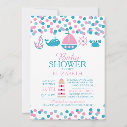 Confetti Nautical Girls Baby shower Invitation (Devant)