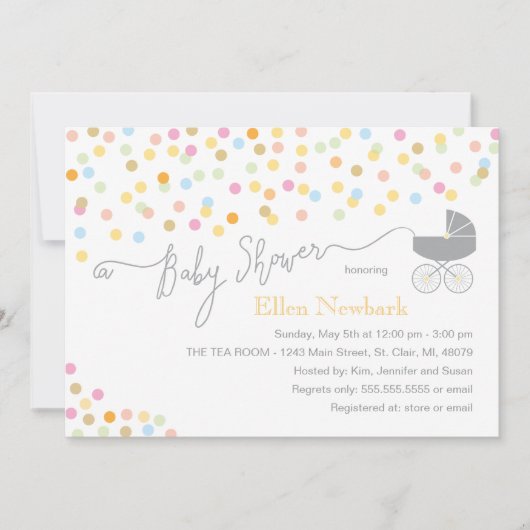 Confetti neutre| Invitations de douches pour bébés (Devant)