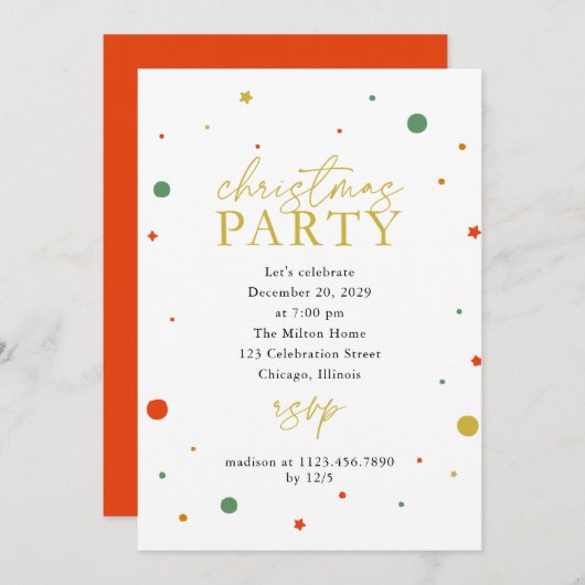 Confetti Noël Fête Invitation (Devant / Derrière)