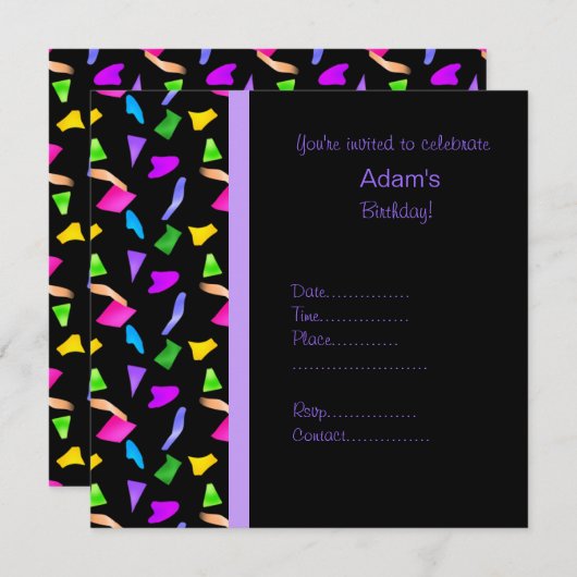 confetti noir ANNIVERSAIRE INVITATION (Devant / Derrière)