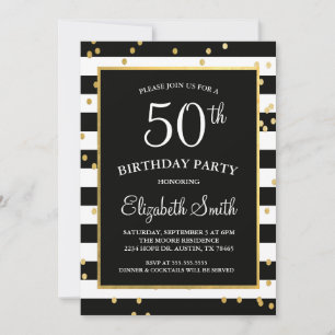Confetti Noir & Or Invitation Anniversaire