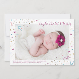 Confetti Party roze en Blue Sparkle Birth Aankondiging