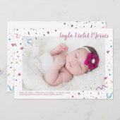 Confetti Party roze en Blue Sparkle Birth Aankondiging (Voorkant / Achterkant)
