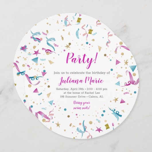 Confetti Party roze en Blue Sparkle Birthday Kaart (Voorkant / Achterkant)