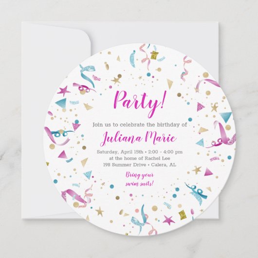 Confetti Party roze en Blue Sparkle Birthday Kaart (Voorkant)