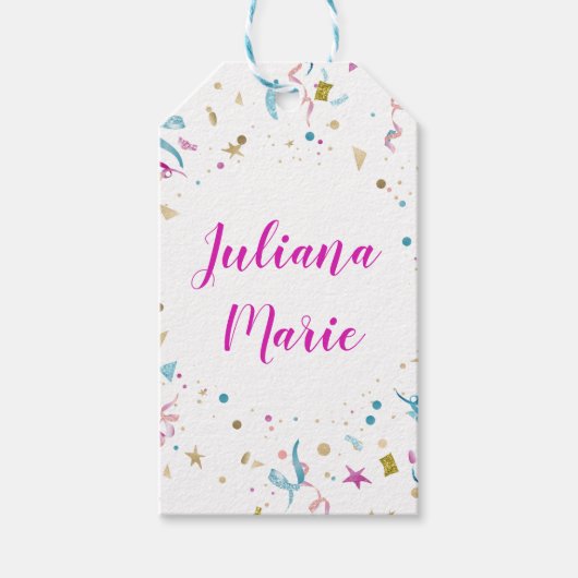 Confetti Party roze en Blue Sparkle Cadeaulabel (Voorkant)