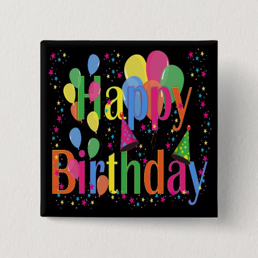 Confetti, Petten van partijen en Zwarte achtergron Vierkante Button 5,1 Cm (Voorkant)