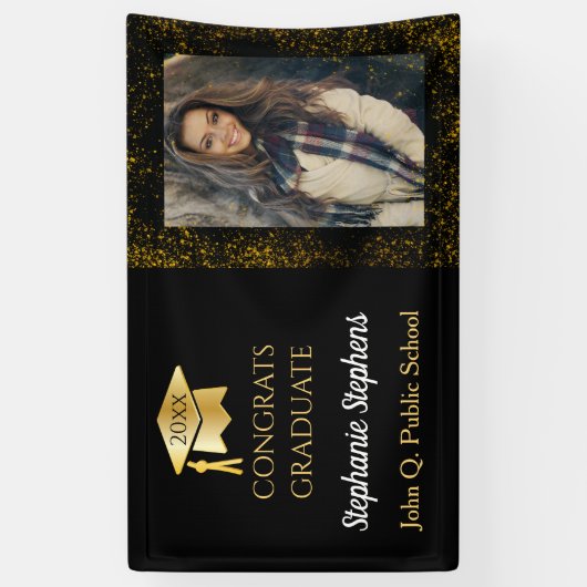 Confetti Photo Congrats Afstuderen naam | School Spandoek (Verticaal)