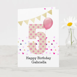 Confetti Pink Polka Dot 5th Birthday Kaart