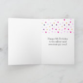Confetti Pink Polka Dot 6th Birthday Kaart (Binnen)