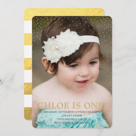 CONFETTI Première Invitation d'anniversaire (Devant / Derrière)