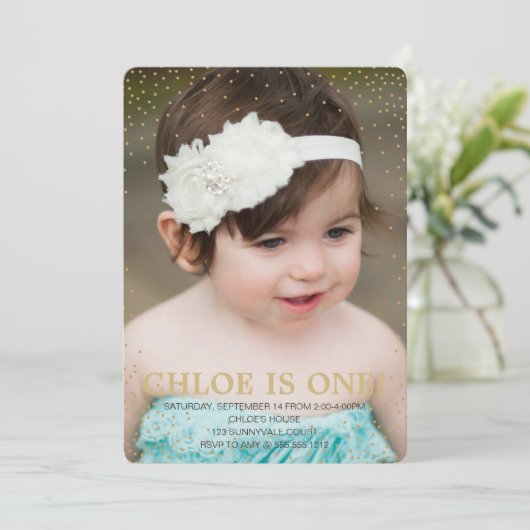 CONFETTI Première Invitation d'anniversaire (Debout devant)