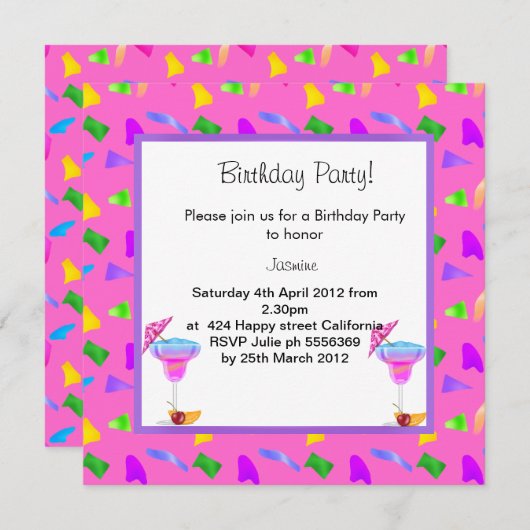 confetti punké ANNIVERSAIRE INVITATION (Devant / Derrière)