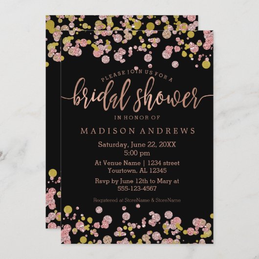 Confetti Roos gouden bruids doucheuitnodiging Kaart (Voorkant / Achterkant)