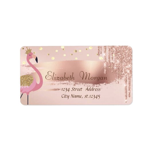 Confetti, Roos gouden druppels penseel met ontvlam Etiket (Voorkant)