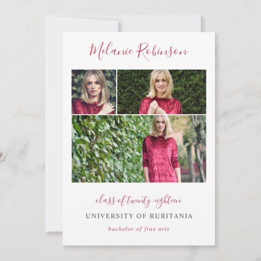 Confetti rose chaud 3 Photos Faire-part de graduat (Devant)