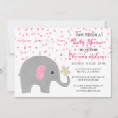 Confetti rose Elephant Baby Girl Douche Invitation (Devant)